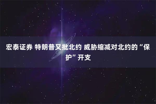 宏泰证券 特朗普又批北约 威胁缩减对北约的“保护”开支